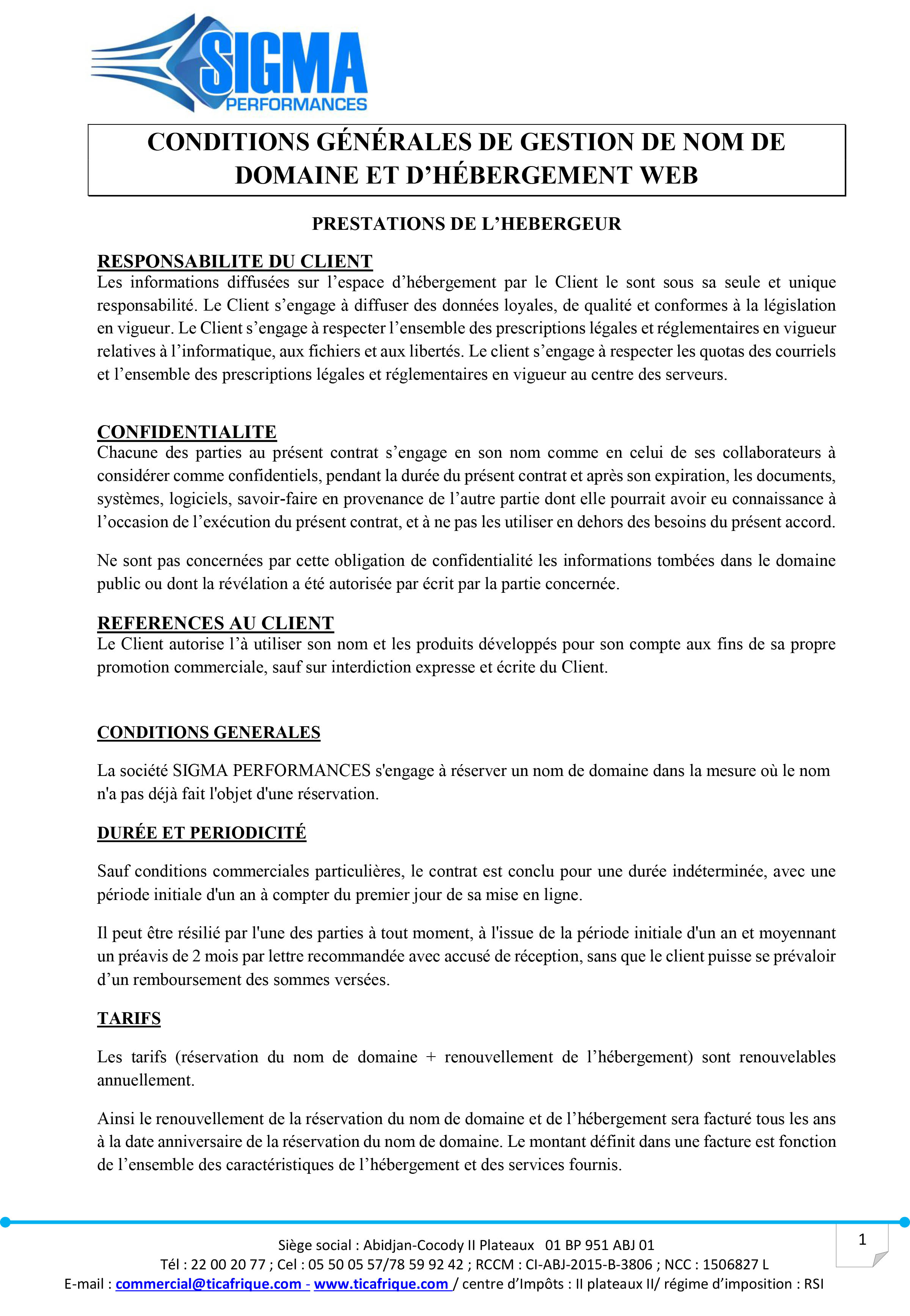 FORMULAIRE HEBERGEMENT WEB